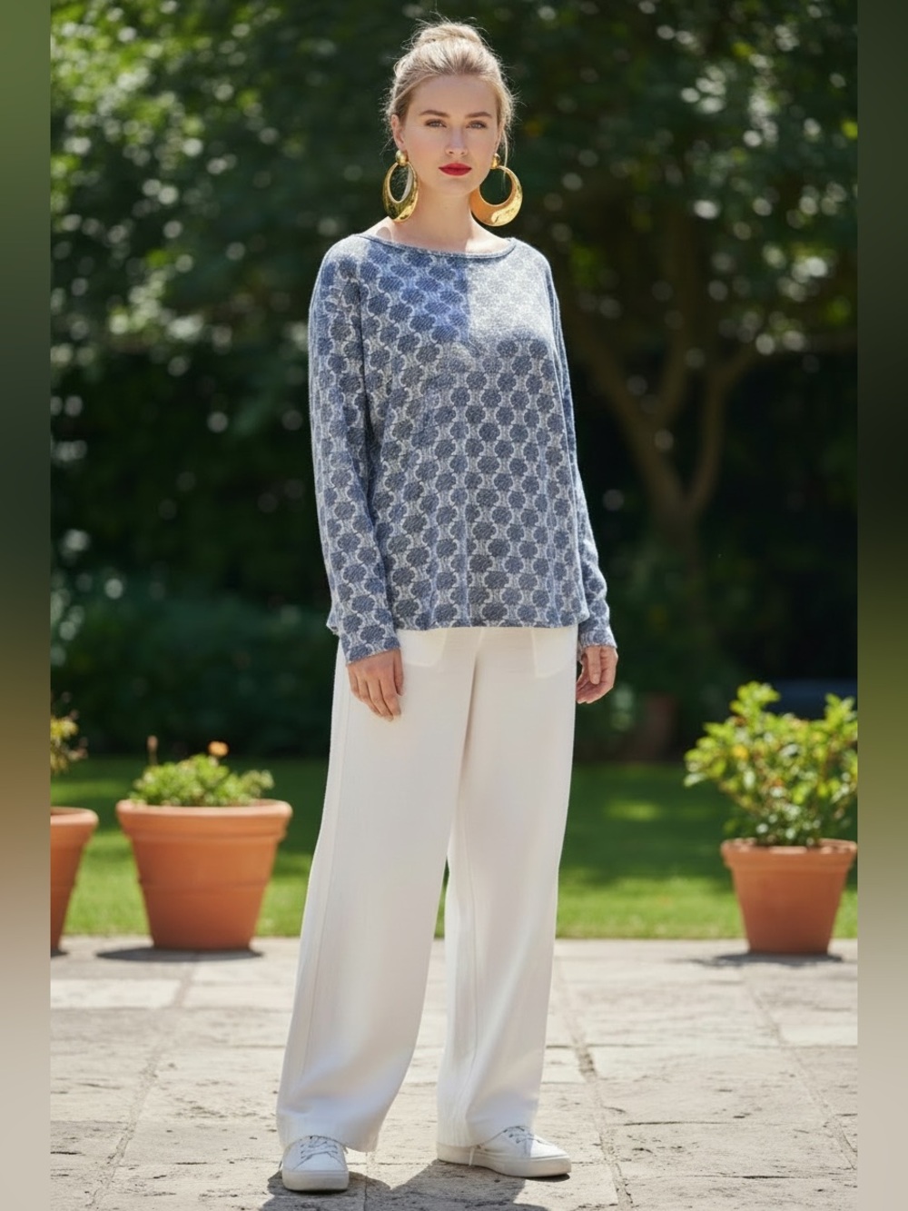 Celine Blue Patterned Long-Sleeve Top
